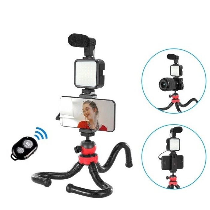 Kit de Studio de photographie Trépied poulpe Flexible éclairage LED Microphone pour Selfie, vidéo en direct, VLOG, caméra, téléphone