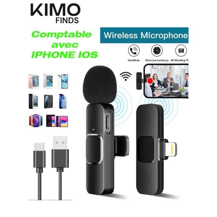 Microphone sans fil K9 2.4G avec Clip micro Portable pour enregistrement Audio et vidéo chat en direct pour téléphone iPhone