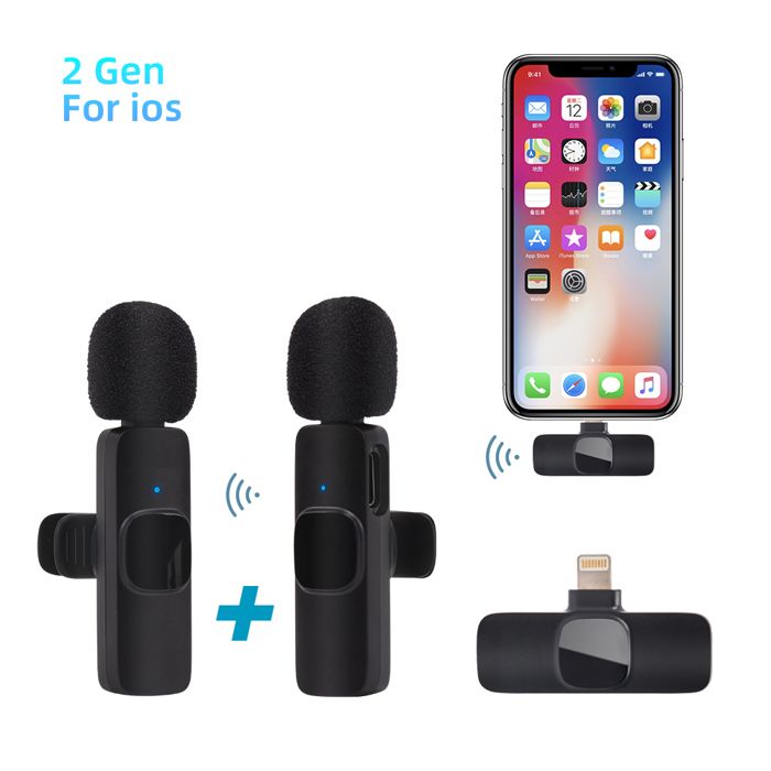 2 Microphone Lavalier sans fil K11 pour iPhone Portable pour enregistrement Audio-vidéo Interview, jeu Android Youtube