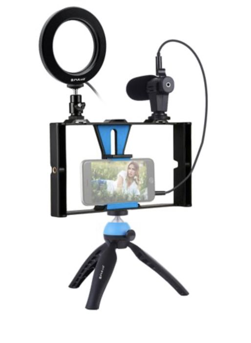 Pack support de téléphone portable et trépied stabilisateur et microphone LED Ringlight pour caméra en direct photographique