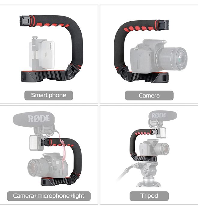 U-Grip Pro Support vidéo portable Steadicam avec triple chaussure froide, poignée stabilisatrice compatible