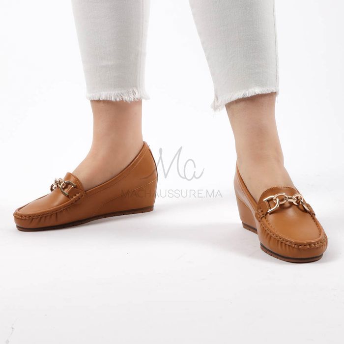 KIONA – Mocassins Compensées pour Femmes en Tabac
