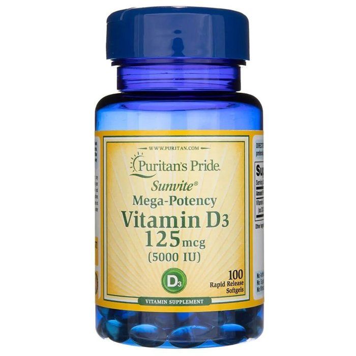 Vitamine D3 125 mcg (5000 IU) - 100 Softgels - USA