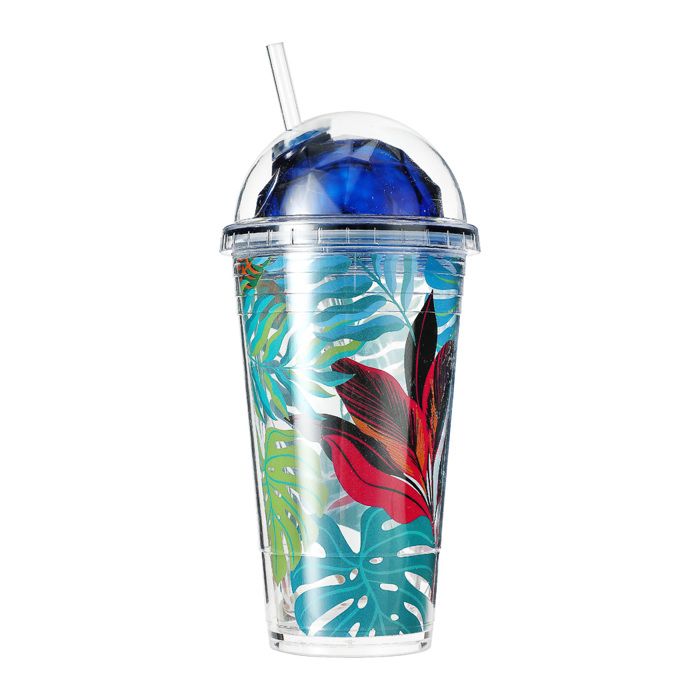 Tropical Forest Series Monstera Deliciosa Bouteille en plastique avec paille, 450 ml