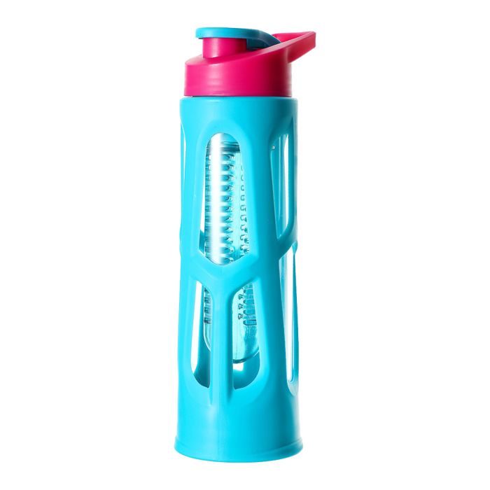Bouteille en verre à haute teneur en borosilicate avec poignée pour le sport (550mL, Bl