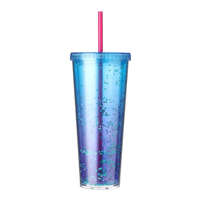 Bouteille en plastique de couleur dégradée de grande capacité avec paille (720 ml)