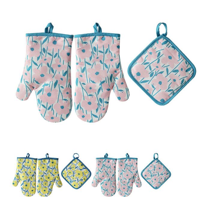 Ensembles de gants de four et de maniques Flower Series (rose/jaune)