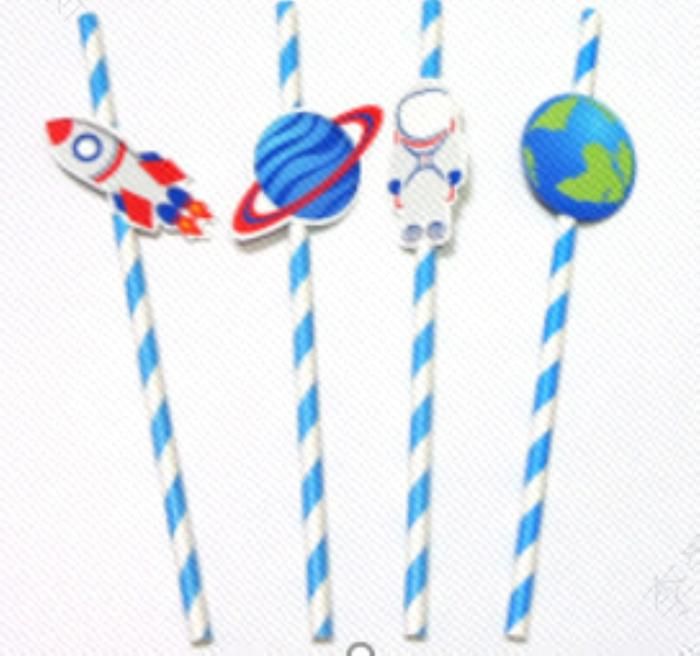 Pailles en papier astronaute 4 motifs * 2
