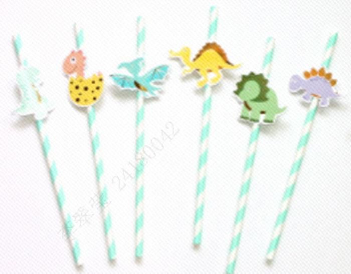 Pailles en papier dorées dinosaures 4 motifs * 2
