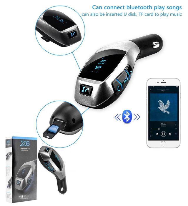 X6 kit main libre & lecteur usb MP3 Wireless - Mains libres Bluetooth Kit De Voiture Aux Stéréo Sans Fil Smartphone TF Carte MP3