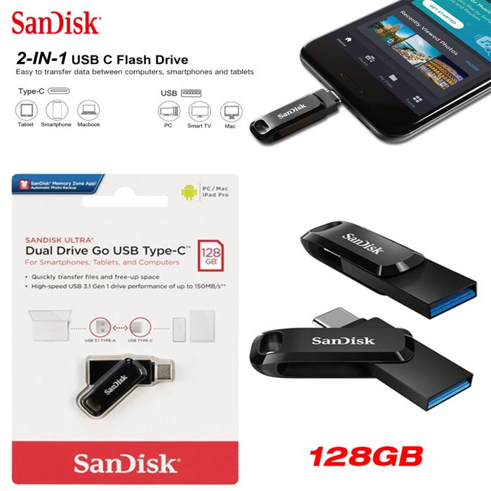Mini Clé Otg USB 2.0 Ultra Type-C 128GB Double USB 3.1 à Double Connectique Pour liberer espace