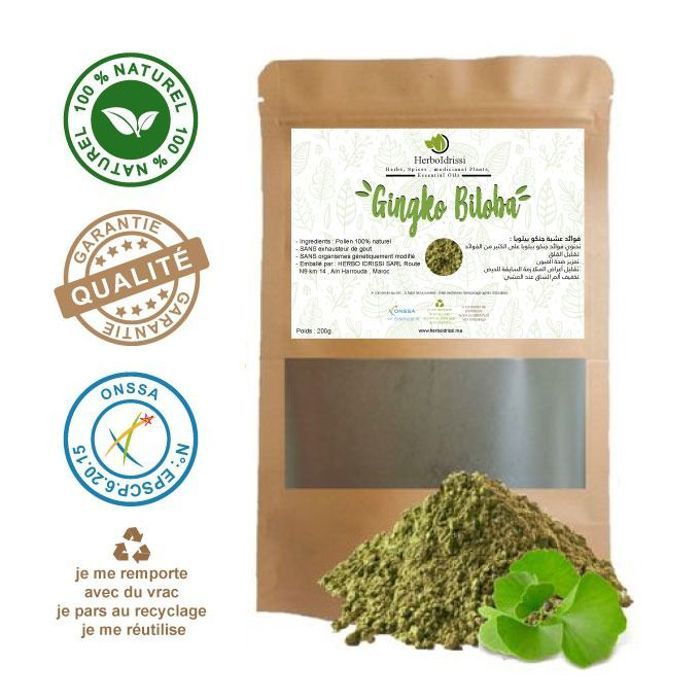 Ginkgo Biloba En Poudre 200G - Circulation Sanguine - Trouble Cognitifs - Libido