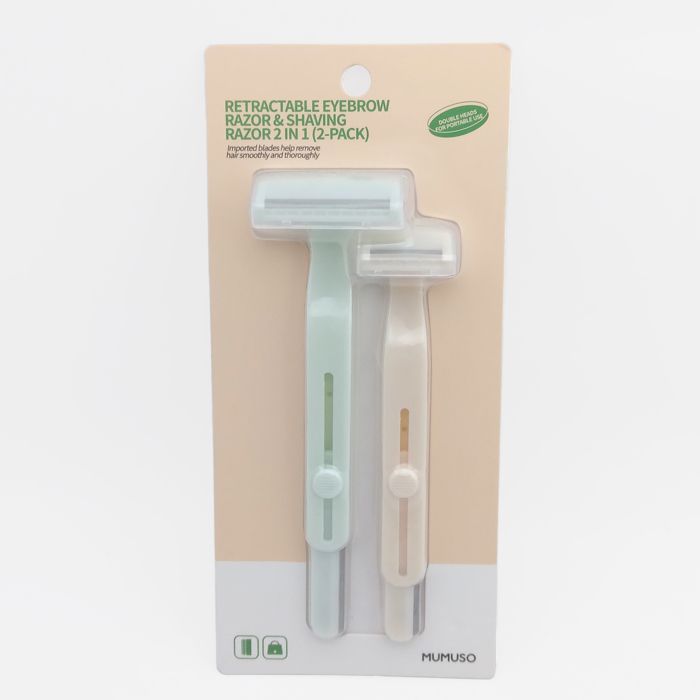 MUMUSO Rasoir à sourcils rétractable et rasoir à barbe 2 en 1 (2-pack)