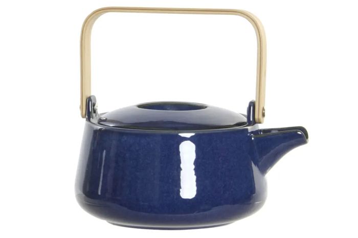 Théiere en bambou et porcelaine en bleu 21x17x10 1L