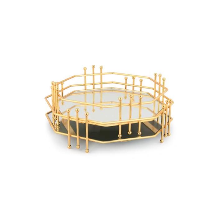 PLATEAU HEXAGONAL  DORE VERRE MIROIR