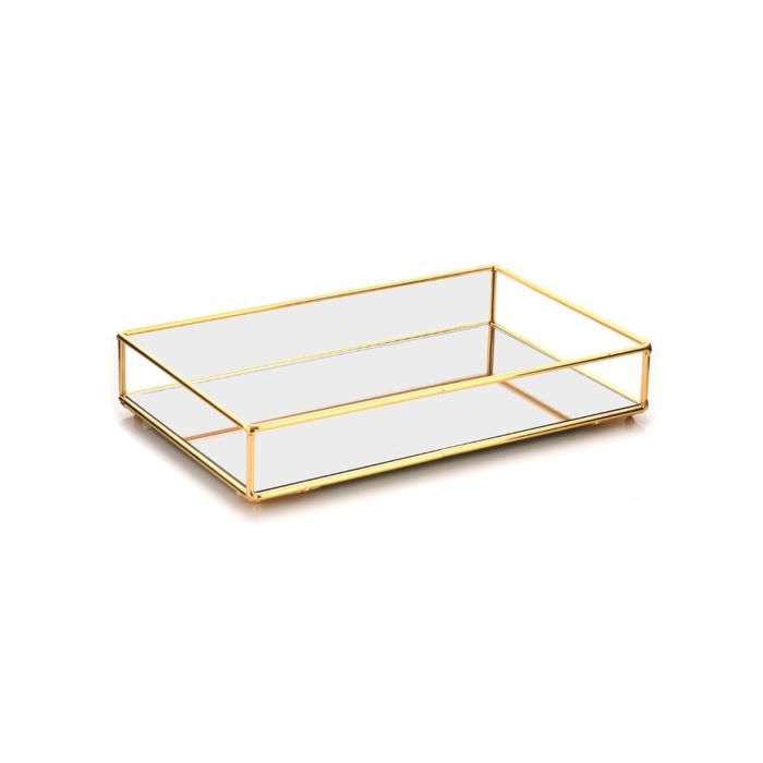 PLATEAU MIROIR RECTANGULAIRE   21*32 CM  DORE