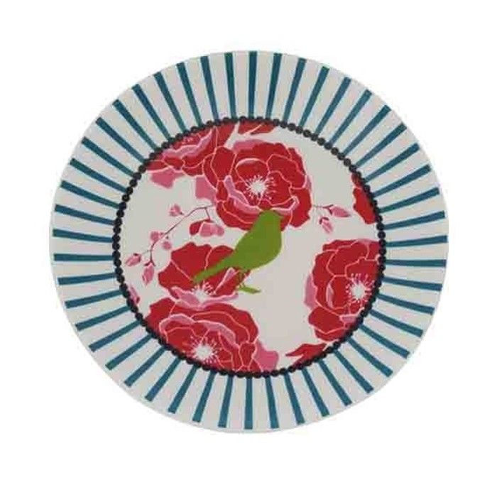 ASSIETTE OISEAU VERT RAYURE BLEU 12 CM DUTCH ROSE