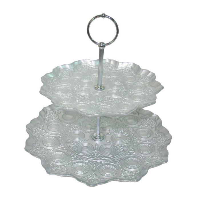 SERVITEUR GATEAU 2 NIVEAUX  ARINNA ARGENTE 28+21 CM