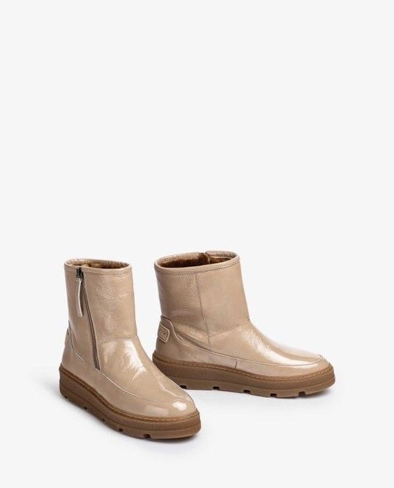 Unisa-Bottines en cuir verni froissé fourrées fourrure Beige