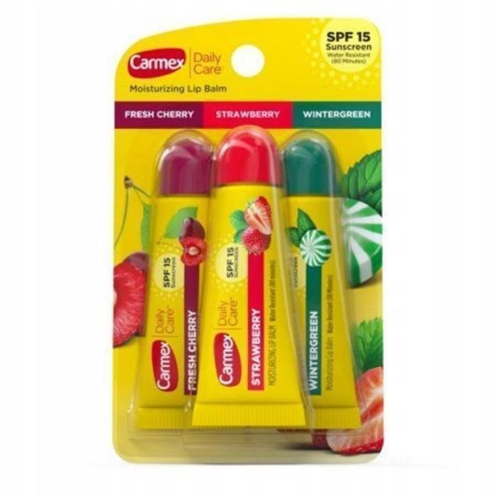 Carmex Trio Baume à Lèvres - Cerise Fraîche, Fraise, Gaulthérie - 10g - Made in USA