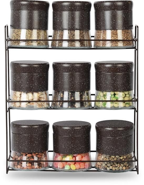 SET DE 9 BOITES A EPICES + SUPPORT EN GRANITE IH-1085-9GR