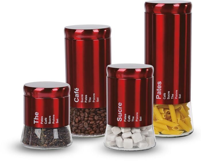 SET DE 4 BOITES A EPICES EN INOX ROUGE IH-1099-4RD