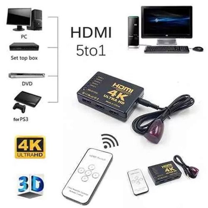 Commutateur HDMI 5 en 1 Sortie Concentrateur Séparateur de Sélecteur 3D 1080p 4k avec Télécommande