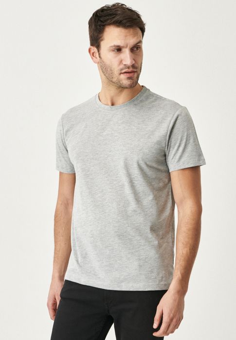 AC&Co - T-Shirt Coupe Slim Col Rond 100% Coton Manches Courtes Gris Chiné