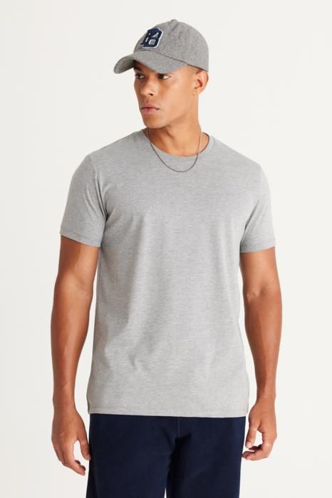 AC&Co - T-shirt Slim Fit Col Rond 100% Coton Manches Courtes Gris Foncé