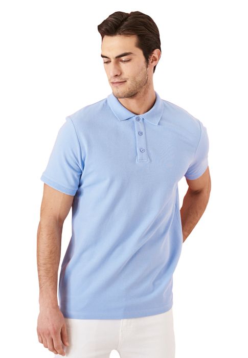 AC&Co - T-shirt bleu clair coupe slim col polo 100% coton manches courtes