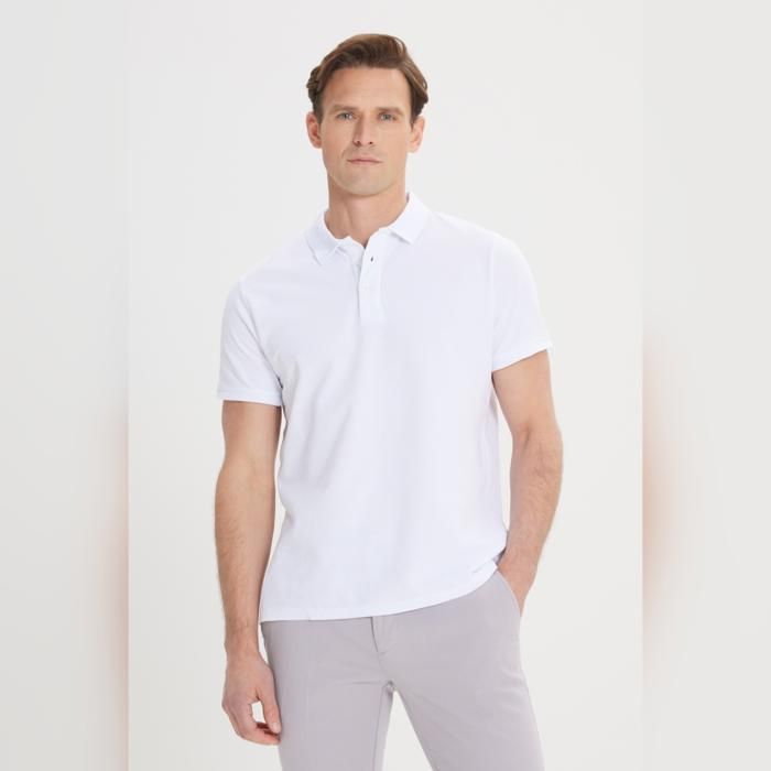 AC&Co - T-shirt blanc coupe slim col polo basique 100% coton