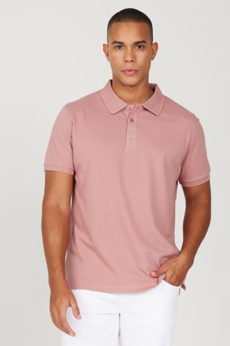 AC&Co - T-shirt Slim Fit à col polo et manches courtes 100 % coton Rose séchée