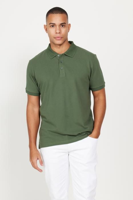 AC&Co - T-shirt kaki coupe slim col polo 100% coton manches courtes coupe slim