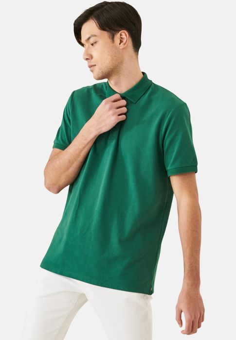 AC&Co - T-shirt vert foncé coupe slim col polo 100% coton manches courtes