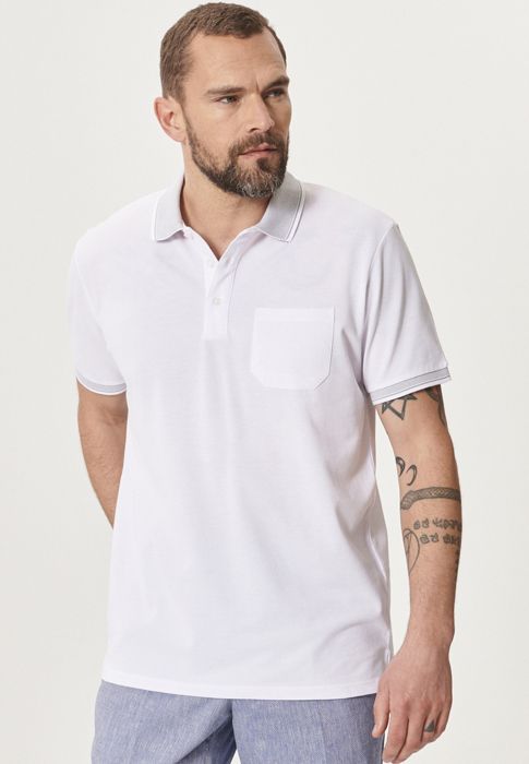 AC&Co - T-shirt Regular Fit Col Polo Poches Blanc-Blanc