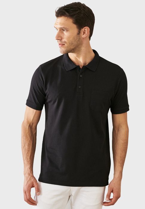 AC&Co - T-Shirt Regular Fit Col Polo Coupe Large Poche Noir-Noir