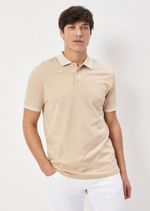 AC&Co - T-Shirt slim fit beige Clair à col polo et manches courtes - Homme
