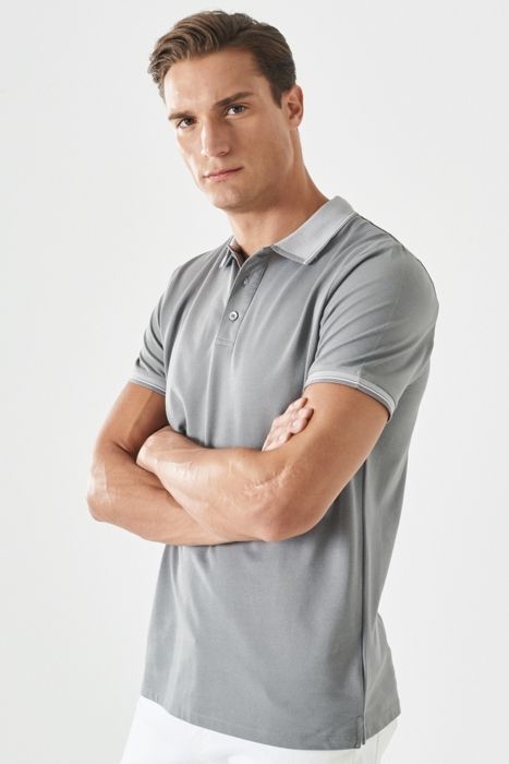 AC&Co - T-shirt Slim Fit Col Polo Manches Courtes Gris-Gris