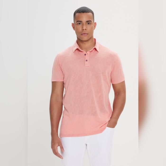 AC&Co - T-shirt Polo Basic Rose Poudré - Coupe Ajustée
