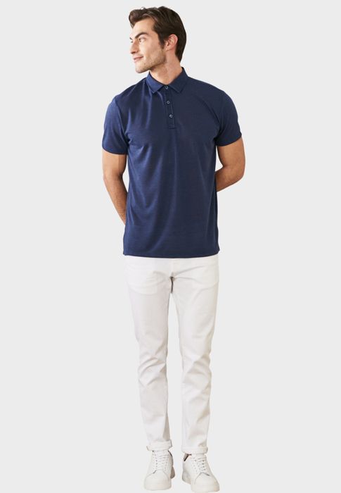 AC&Co - T-shirt bleu marine coupe slim coupe slim col polo décontracté