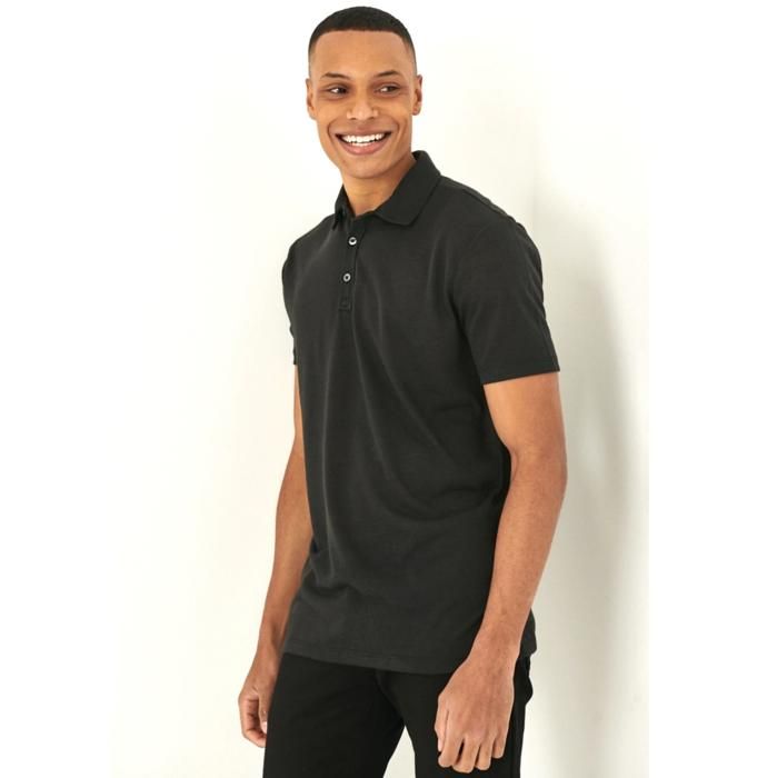 AC&Co - T-shirt noir décontracté - coupe slim - col polo