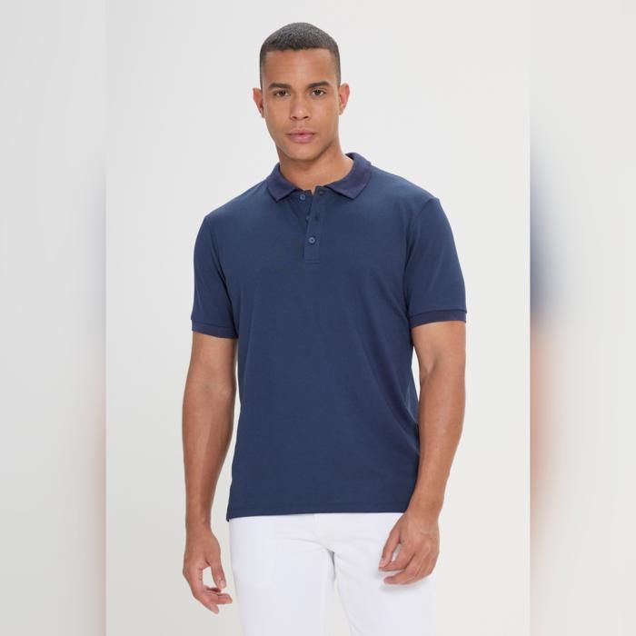 AC&CO- T-Shirt POLO Basique Bleu Marine- Coupe Slim Fit