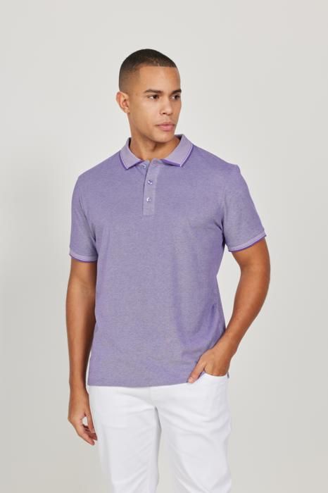 AC&Co - T-shirt slim fit col rond manches courtes violet-blanc