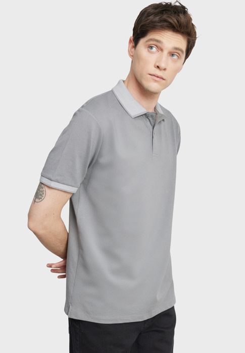 AC&Co - T-shirt Gris basique - Manches courtes - Col polo