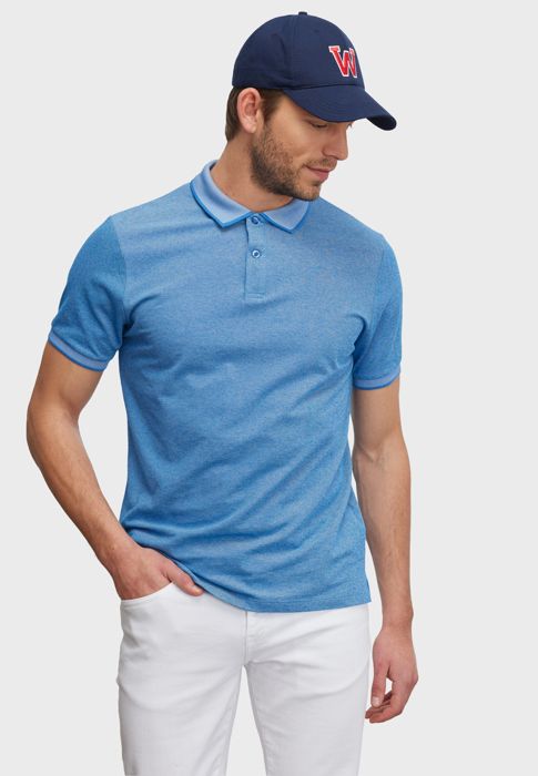 AC&Co - T-shirt basique bleu coupe slim col polo manches courtes