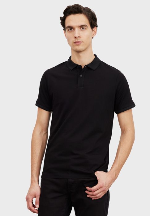 AC&Co - T-shirt basique à manches courtes et col polo noir pour homme