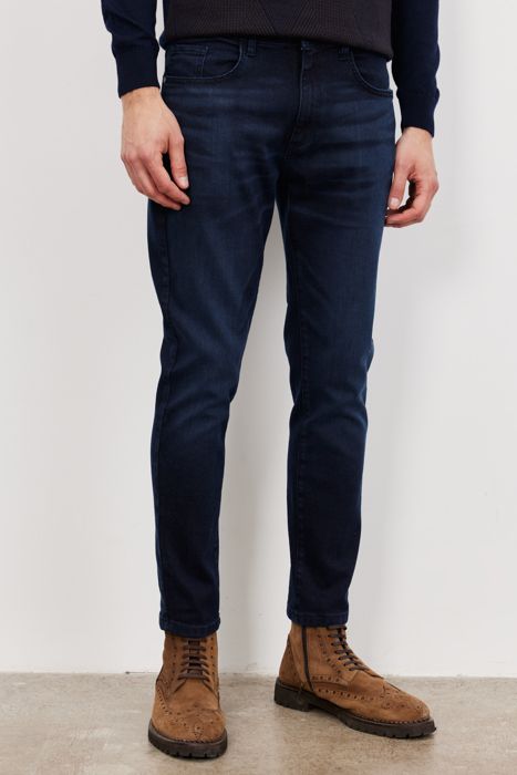 AC&Co - Jean Pantalon Denim Bleu Marine Foncé  - Slim Fit - 5 Poches