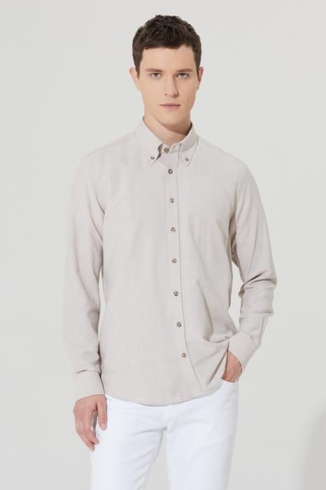 AC&Co - Chemise Beige - Slim Fit - Col Boutonné