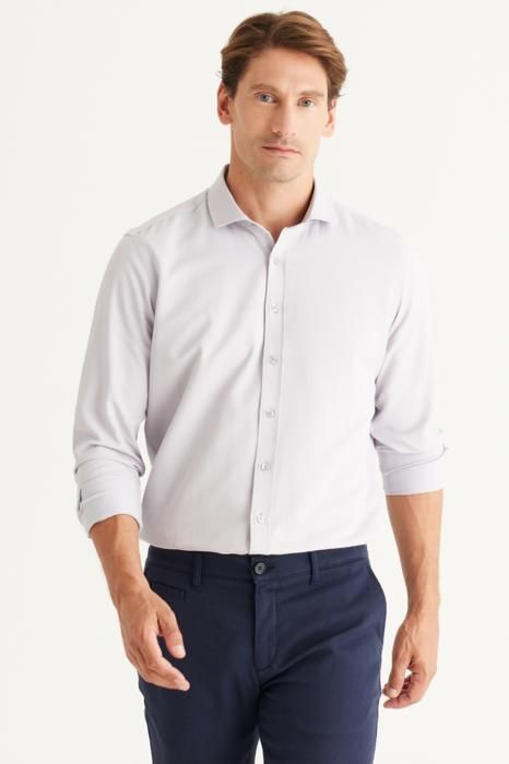 AC&Co - Chemise Grise basique - coupe slim à col italien