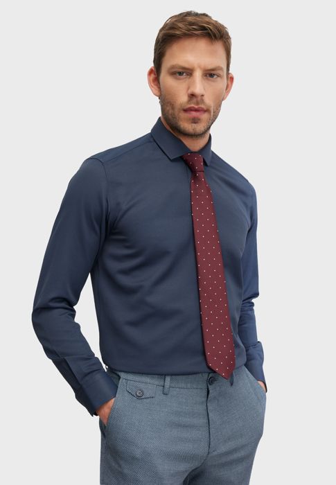 AC&Co - Chemise Bleu Marine basique - coupe slim à col italien